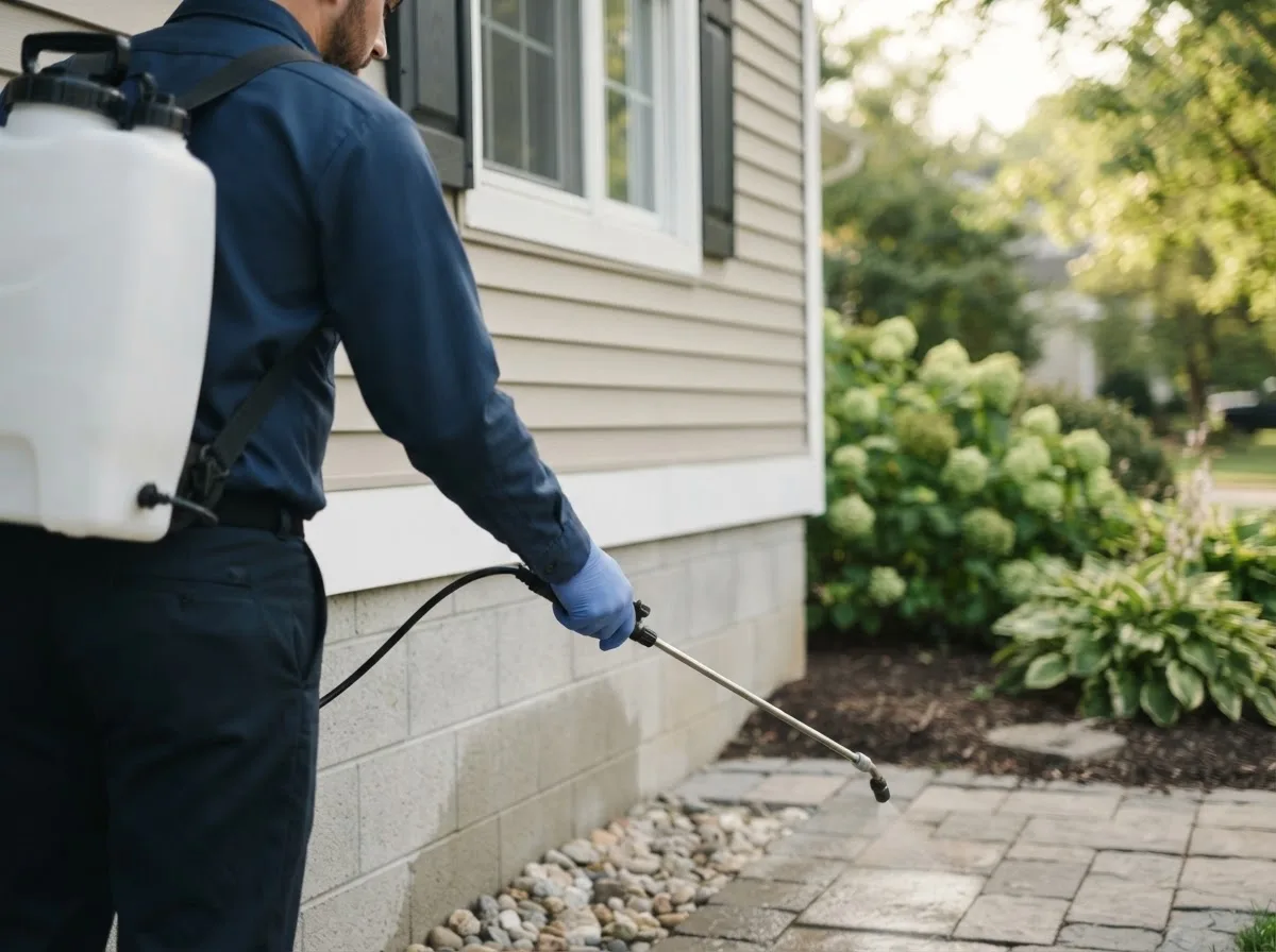 Pest control technician inspecting a home in East Hampton, NY